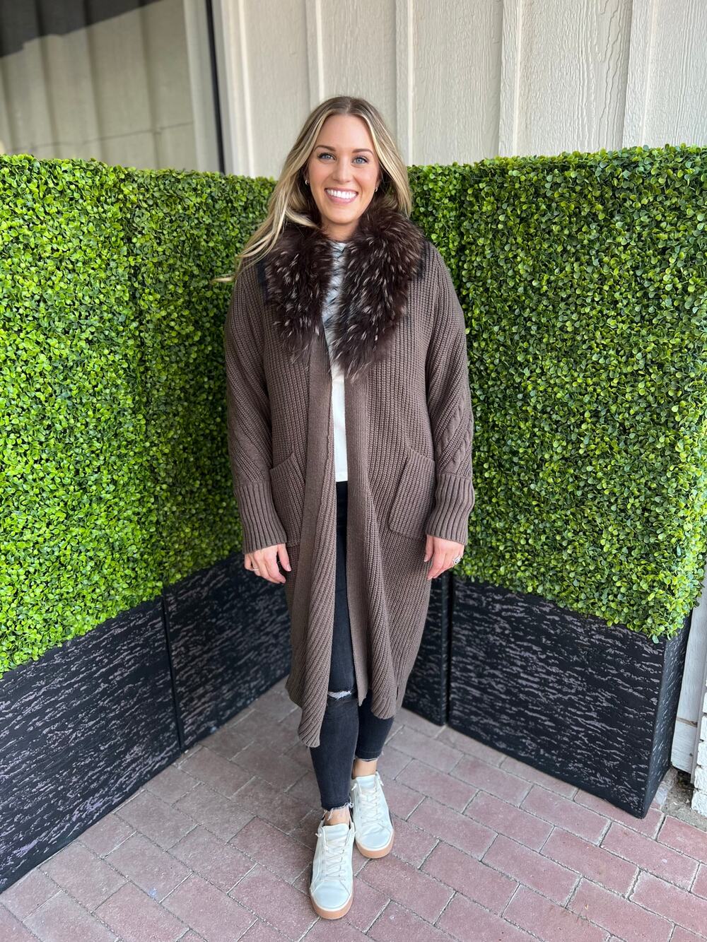 Knit Duster w/ Detachable Raccoon Collar